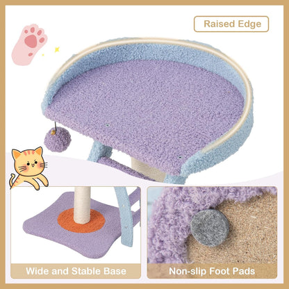 Cute Cat Tree, Flower Cat Tower with Sisal Scratching Post, Plush Leaf-Shaped Perch, Roomy Condo, Fluffy Spring Ball & Jingling Ball, Small Cat Tree for Indoor Cats 20 lbs Heavy Duty