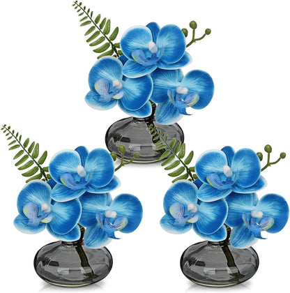 White Orchids Artificial Flowers Faux Orchids Arrangement in Clear Glass Vases Set of 3 Real Touch Phalaenopsis Orchid Flowers Small Fake Orchid Centerpiece for Dining Room Table