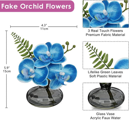 White Orchids Artificial Flowers Faux Orchids Arrangement in Clear Glass Vases Set of 3 Real Touch Phalaenopsis Orchid Flowers Small Fake Orchid Centerpiece for Dining Room Table
