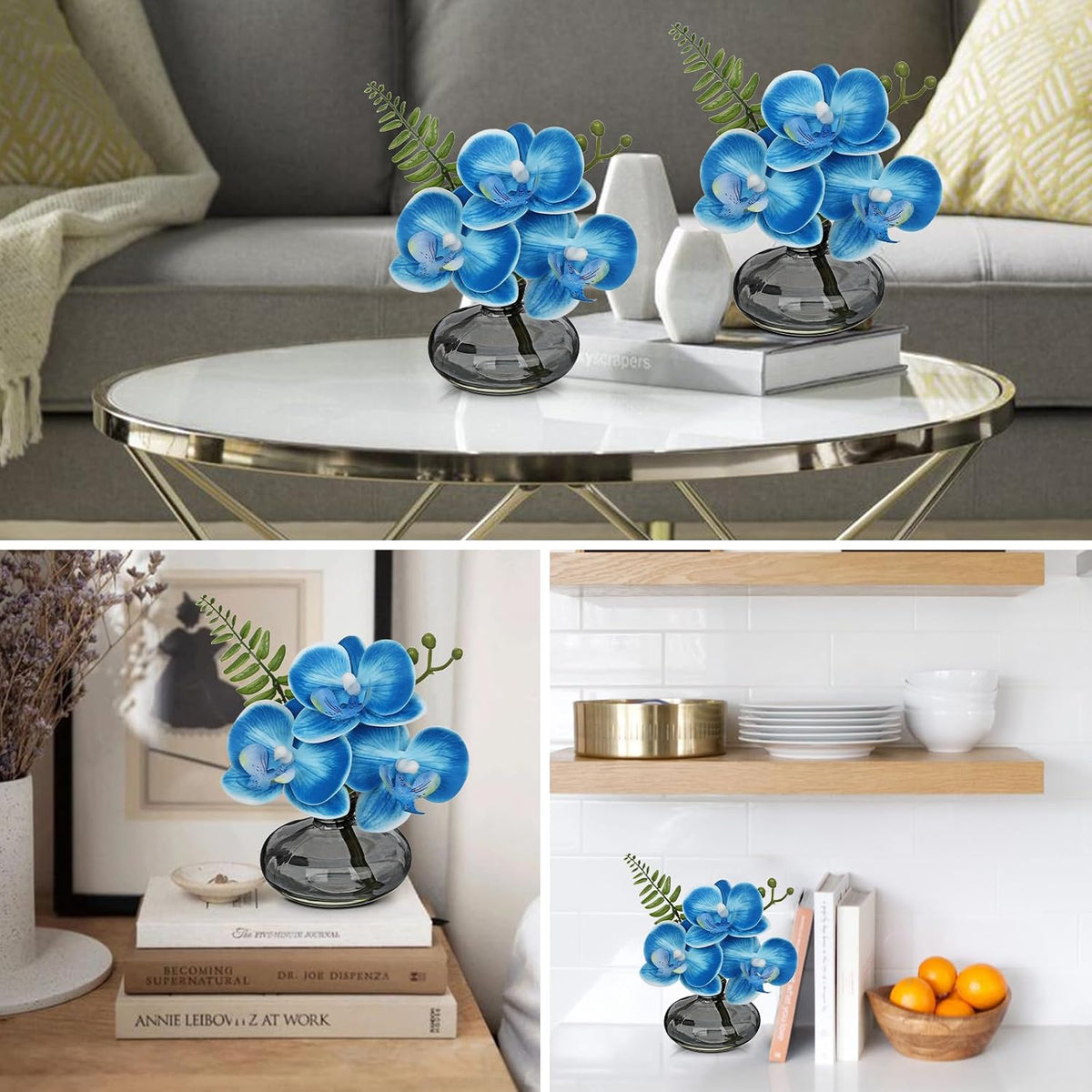 White Orchids Artificial Flowers Faux Orchids Arrangement in Clear Glass Vases Set of 3 Real Touch Phalaenopsis Orchid Flowers Small Fake Orchid Centerpiece for Dining Room Table