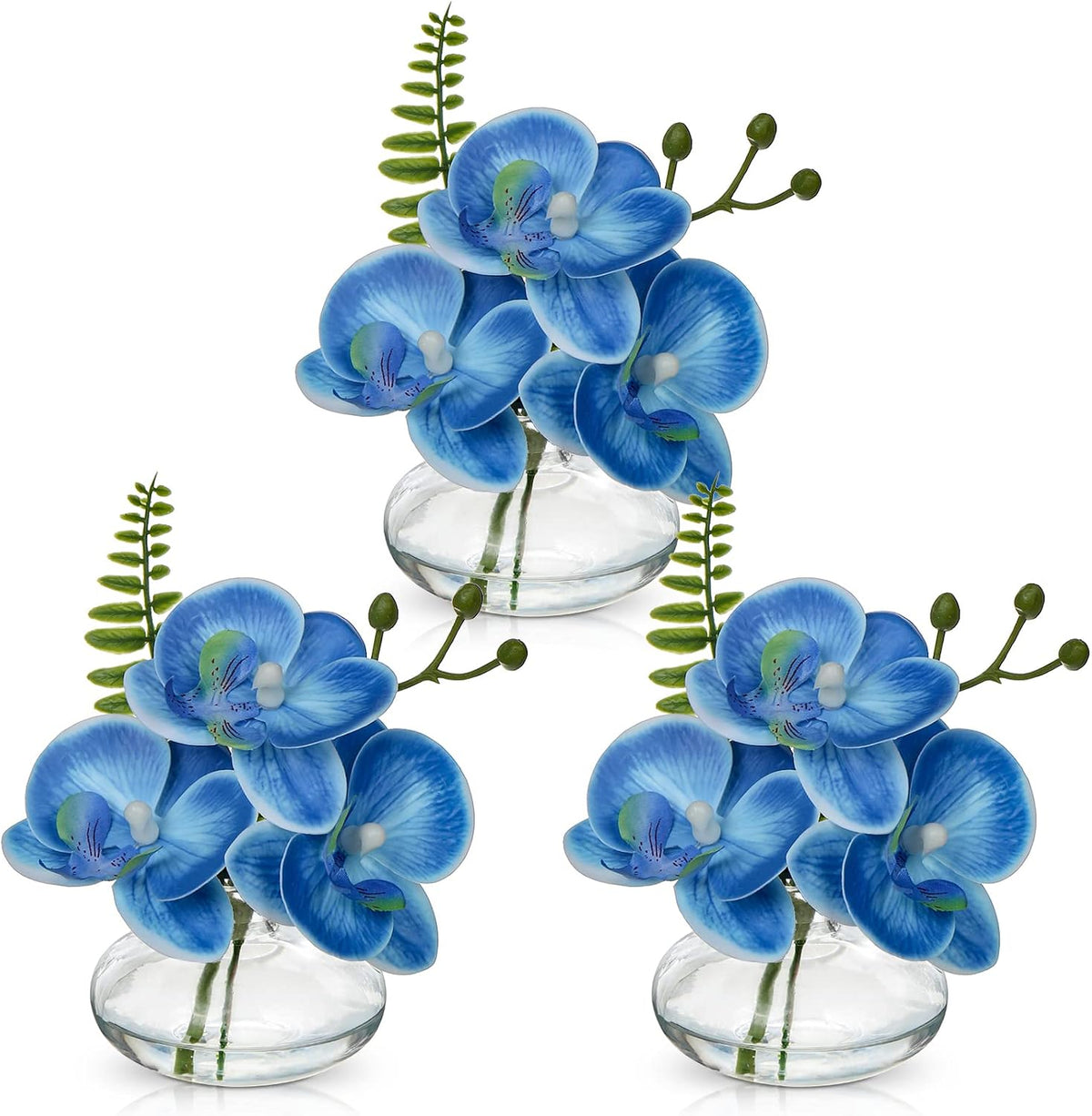 White Orchids Artificial Flowers Faux Orchids Arrangement in Clear Glass Vases Set of 3 Real Touch Phalaenopsis Orchid Flowers Small Fake Orchid Centerpiece for Dining Room Table