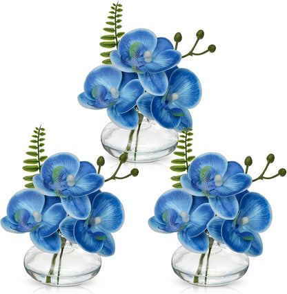 White Orchids Artificial Flowers Faux Orchids Arrangement in Clear Glass Vases Set of 3 Real Touch Phalaenopsis Orchid Flowers Small Fake Orchid Centerpiece for Dining Room Table