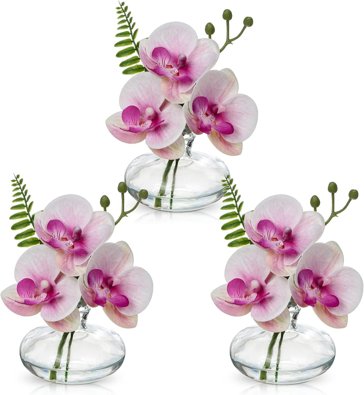 White Orchids Artificial Flowers Faux Orchids Arrangement in Clear Glass Vases Set of 3 Real Touch Phalaenopsis Orchid Flowers Small Fake Orchid Centerpiece for Dining Room Table