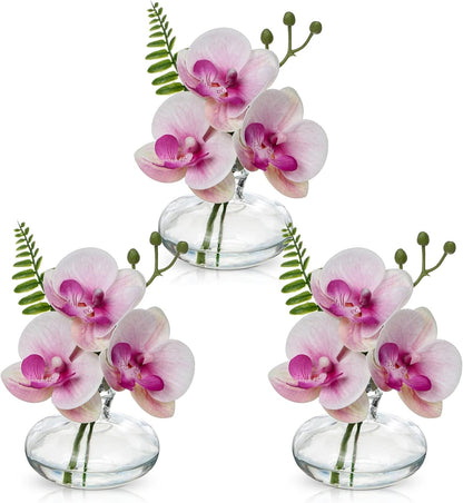 White Orchids Artificial Flowers Faux Orchids Arrangement in Clear Glass Vases Set of 3 Real Touch Phalaenopsis Orchid Flowers Small Fake Orchid Centerpiece for Dining Room Table
