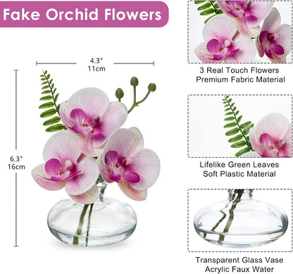 White Orchids Artificial Flowers Faux Orchids Arrangement in Clear Glass Vases Set of 3 Real Touch Phalaenopsis Orchid Flowers Small Fake Orchid Centerpiece for Dining Room Table