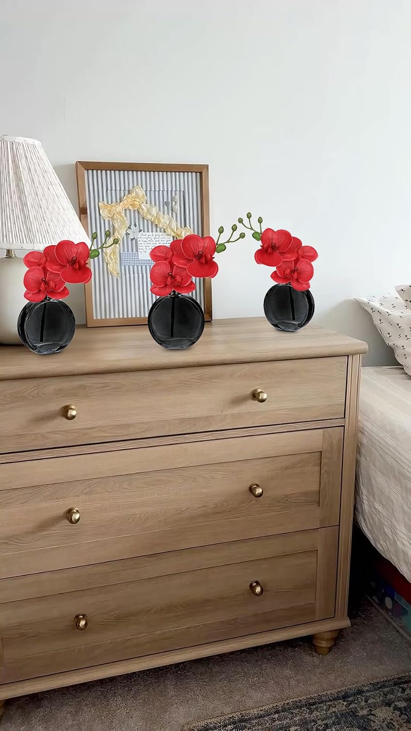White Orchids Artificial Flowers Faux Orchids Arrangement in Clear Glass Vases Set of 3 Real Touch Phalaenopsis Orchid Flowers Small Fake Orchid Centerpiece for Dining Room Table