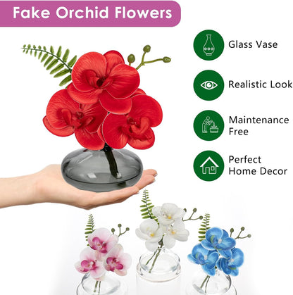 White Orchids Artificial Flowers Faux Orchids Arrangement in Clear Glass Vases Set of 3 Real Touch Phalaenopsis Orchid Flowers Small Fake Orchid Centerpiece for Dining Room Table