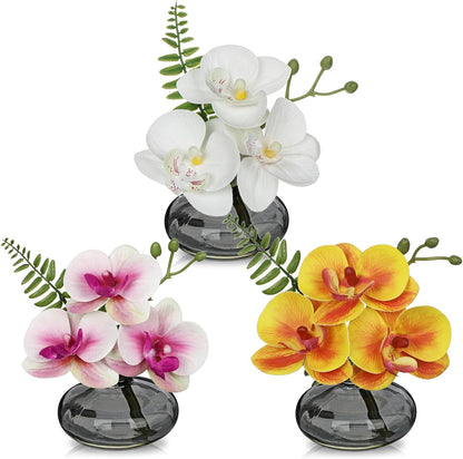 White Orchids Artificial Flowers Faux Orchids Arrangement in Clear Glass Vases Set of 3 Real Touch Phalaenopsis Orchid Flowers Small Fake Orchid Centerpiece for Dining Room Table