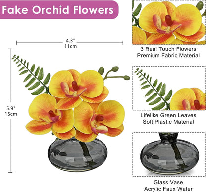 White Orchids Artificial Flowers Faux Orchids Arrangement in Clear Glass Vases Set of 3 Real Touch Phalaenopsis Orchid Flowers Small Fake Orchid Centerpiece for Dining Room Table