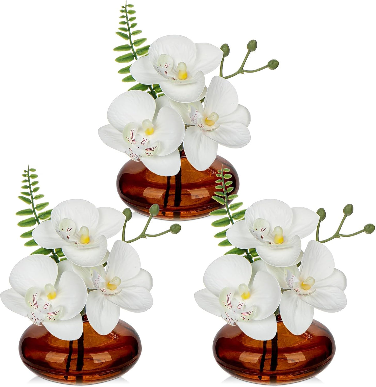 White Orchids Artificial Flowers Faux Orchids Arrangement in Clear Glass Vases Set of 3 Real Touch Phalaenopsis Orchid Flowers Small Fake Orchid Centerpiece for Dining Room Table