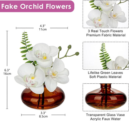 White Orchids Artificial Flowers Faux Orchids Arrangement in Clear Glass Vases Set of 3 Real Touch Phalaenopsis Orchid Flowers Small Fake Orchid Centerpiece for Dining Room Table