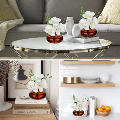 White Orchids Artificial Flowers Faux Orchids Arrangement in Clear Glass Vases Set of 3 Real Touch Phalaenopsis Orchid Flowers Small Fake Orchid Centerpiece for Dining Room Table