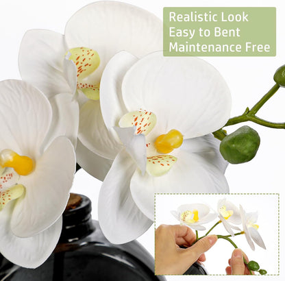 White Orchids Artificial Flowers Faux Orchids Arrangement in Clear Glass Vases Set of 3 Real Touch Phalaenopsis Orchid Flowers Small Fake Orchid Centerpiece for Dining Room Table