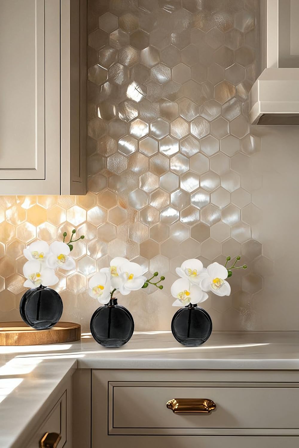 White Orchids Artificial Flowers Faux Orchids Arrangement in Clear Glass Vases Set of 3 Real Touch Phalaenopsis Orchid Flowers Small Fake Orchid Centerpiece for Dining Room Table