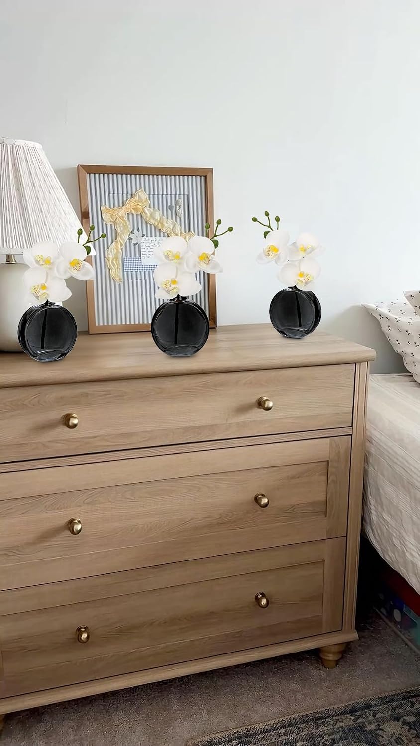White Orchids Artificial Flowers Faux Orchids Arrangement in Clear Glass Vases Set of 3 Real Touch Phalaenopsis Orchid Flowers Small Fake Orchid Centerpiece for Dining Room Table