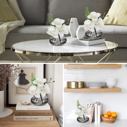 White Orchids Artificial Flowers Faux Orchids Arrangement in Clear Glass Vases Set of 3 Real Touch Phalaenopsis Orchid Flowers Small Fake Orchid Centerpiece for Dining Room Table