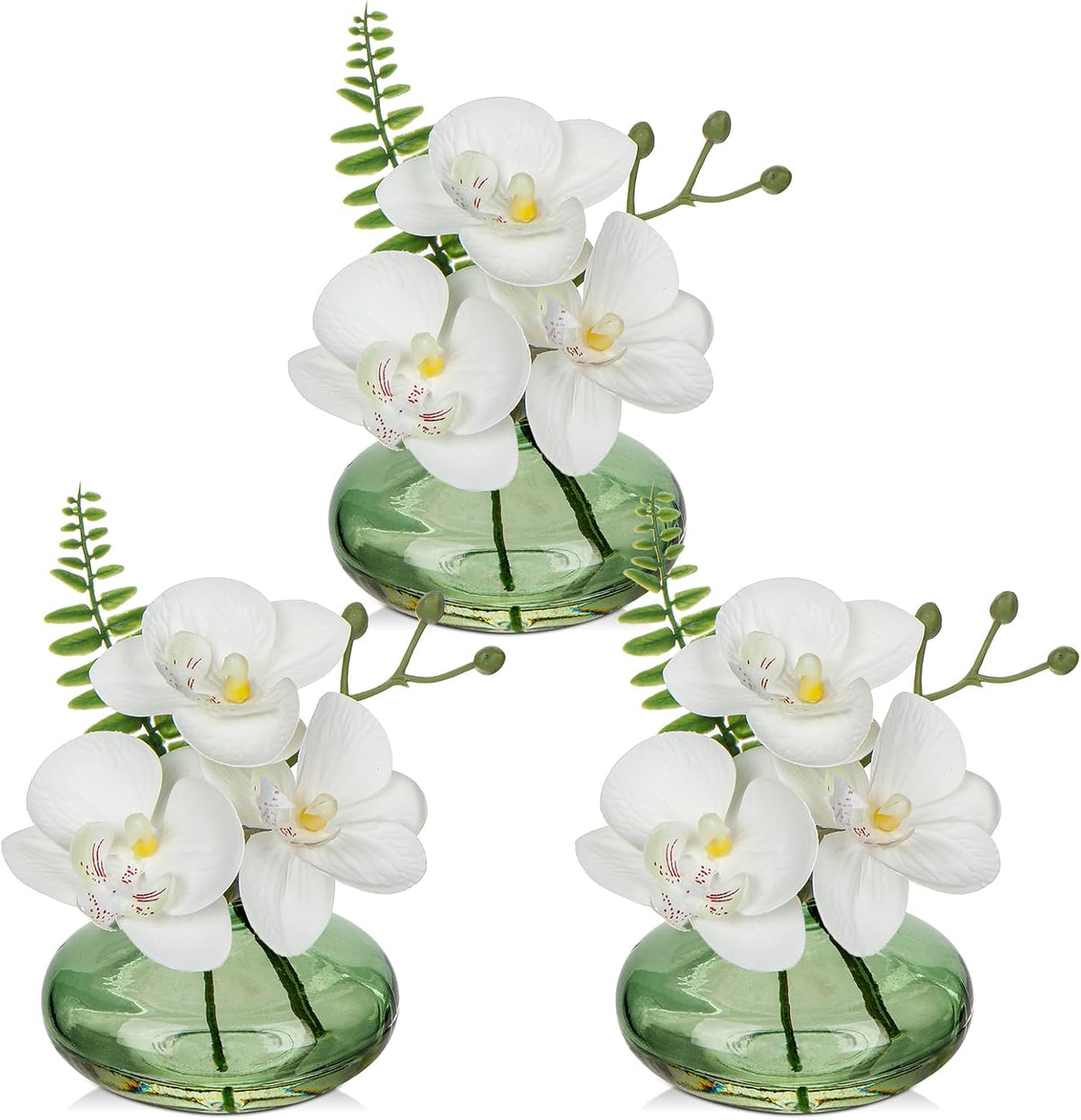 White Orchids Artificial Flowers Faux Orchids Arrangement in Clear Glass Vases Set of 3 Real Touch Phalaenopsis Orchid Flowers Small Fake Orchid Centerpiece for Dining Room Table