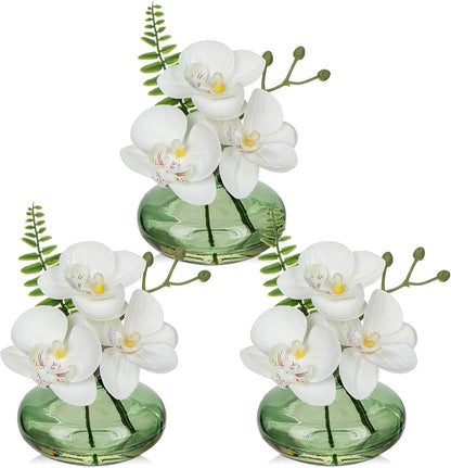 White Orchids Artificial Flowers Faux Orchids Arrangement in Clear Glass Vases Set of 3 Real Touch Phalaenopsis Orchid Flowers Small Fake Orchid Centerpiece for Dining Room Table