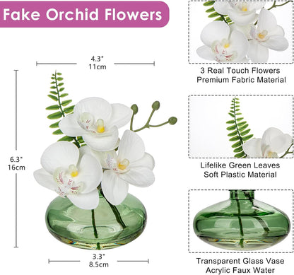 White Orchids Artificial Flowers Faux Orchids Arrangement in Clear Glass Vases Set of 3 Real Touch Phalaenopsis Orchid Flowers Small Fake Orchid Centerpiece for Dining Room Table