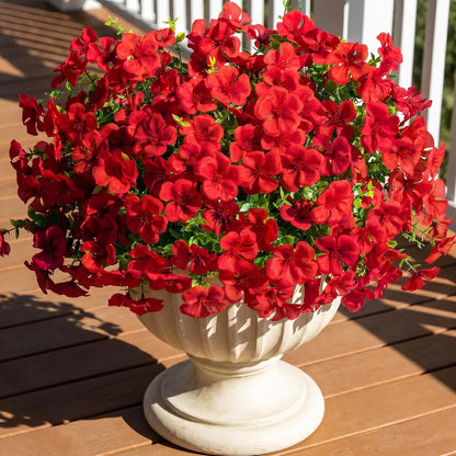 12 Pcs Artificial Geranium Flowers for Outdoors Decoration, Red