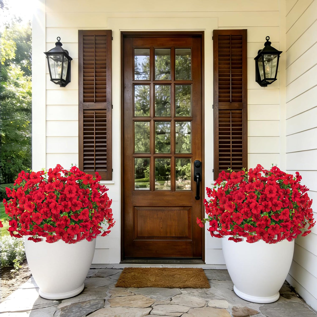 12 Pcs Artificial Geranium Flowers for Outdoors Decoration, Red