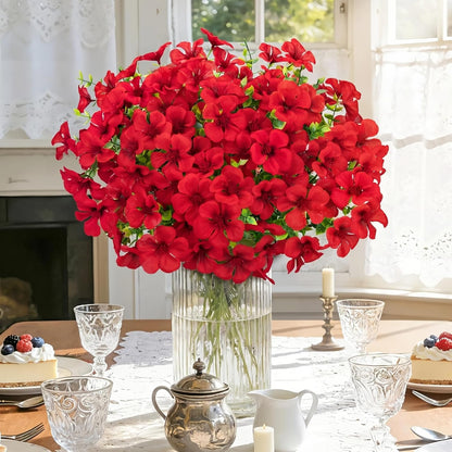 12 Pcs Artificial Geranium Flowers for Outdoors Decoration, Red