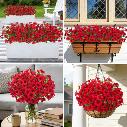 12 Pcs Artificial Geranium Flowers for Outdoors Decoration, Red