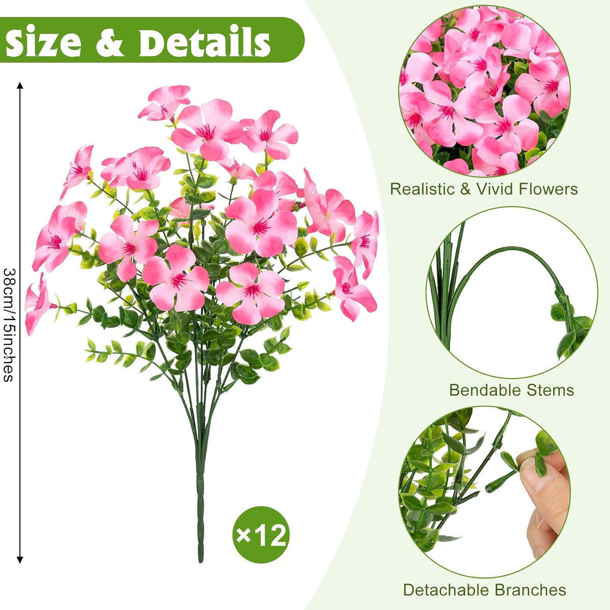12 Pcs Artificial Geranium Flowers for Outdoors Decoration, Red
