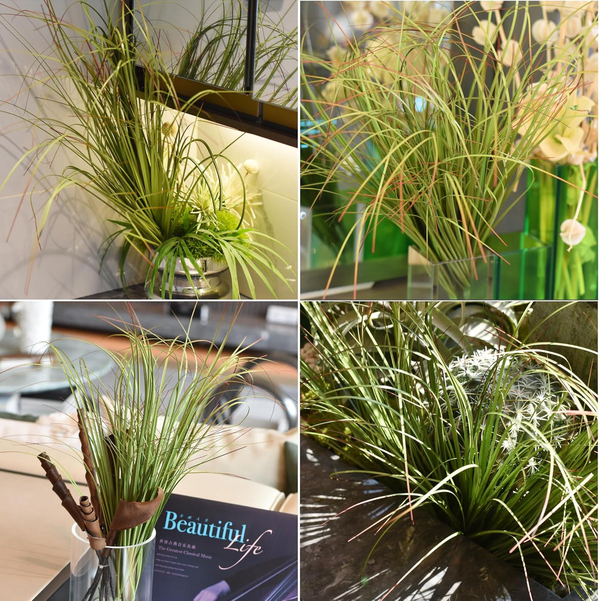 16PCS Fake Tall Grass Plant，UV Resistant Artificial Greenery Stems