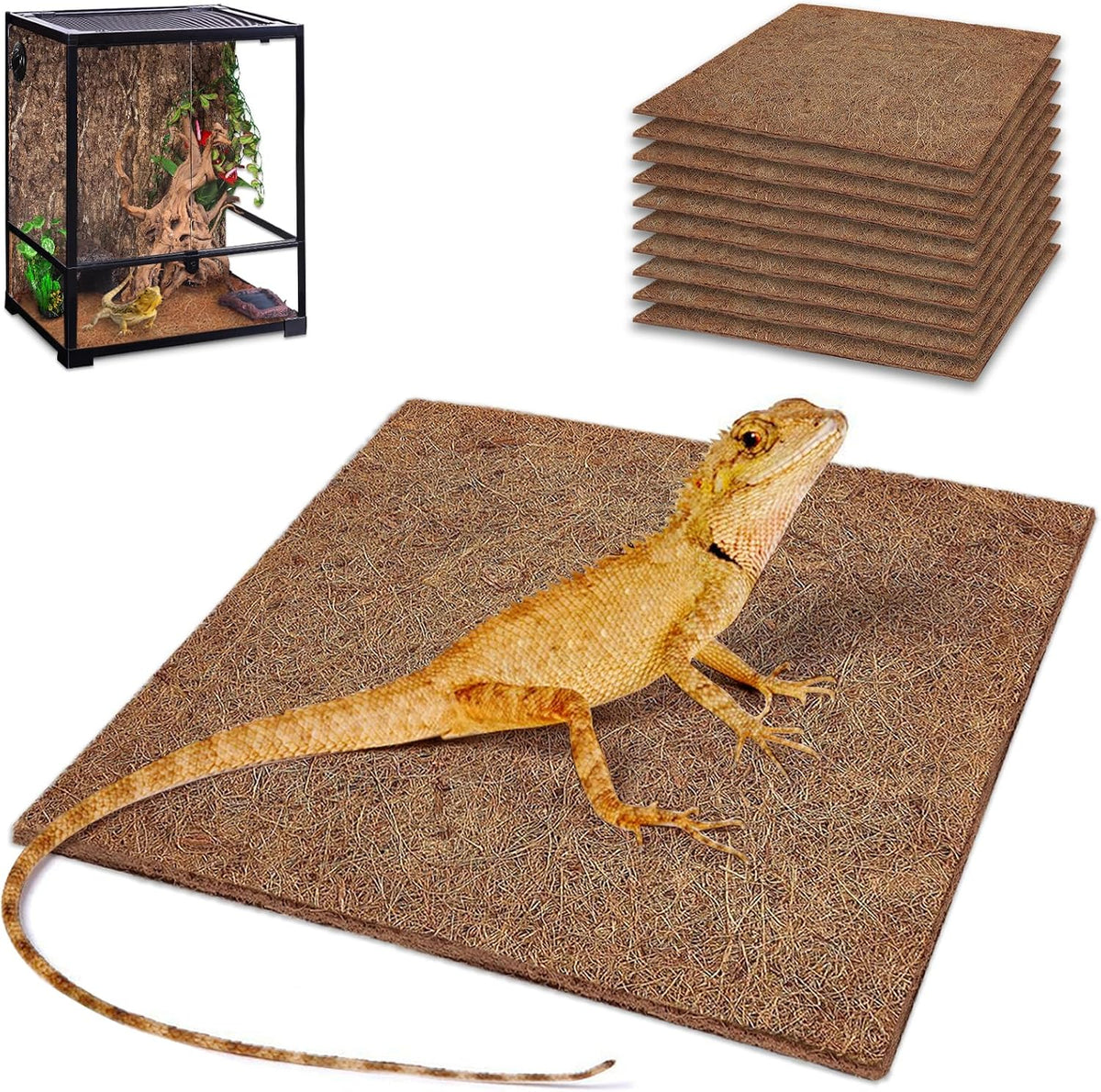 Reptile Carpet 12x12 Inch Coconut Fiber Mat for Tank Bedding