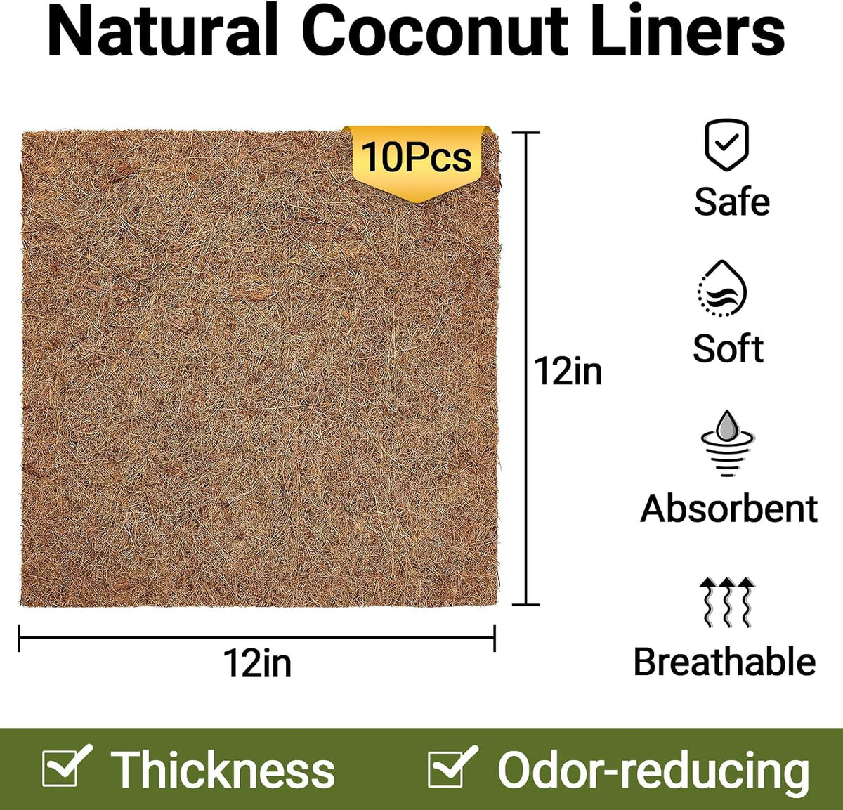 Reptile Carpet 12x12 Inch Coconut Fiber Mat for Tank Bedding