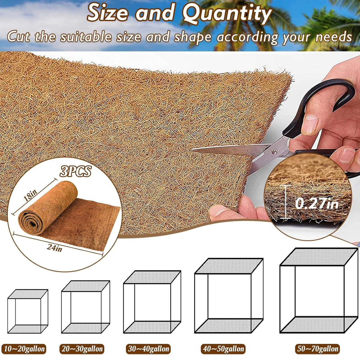 Reptile Carpet 12x12 Inch Coconut Fiber Mat for Tank Bedding