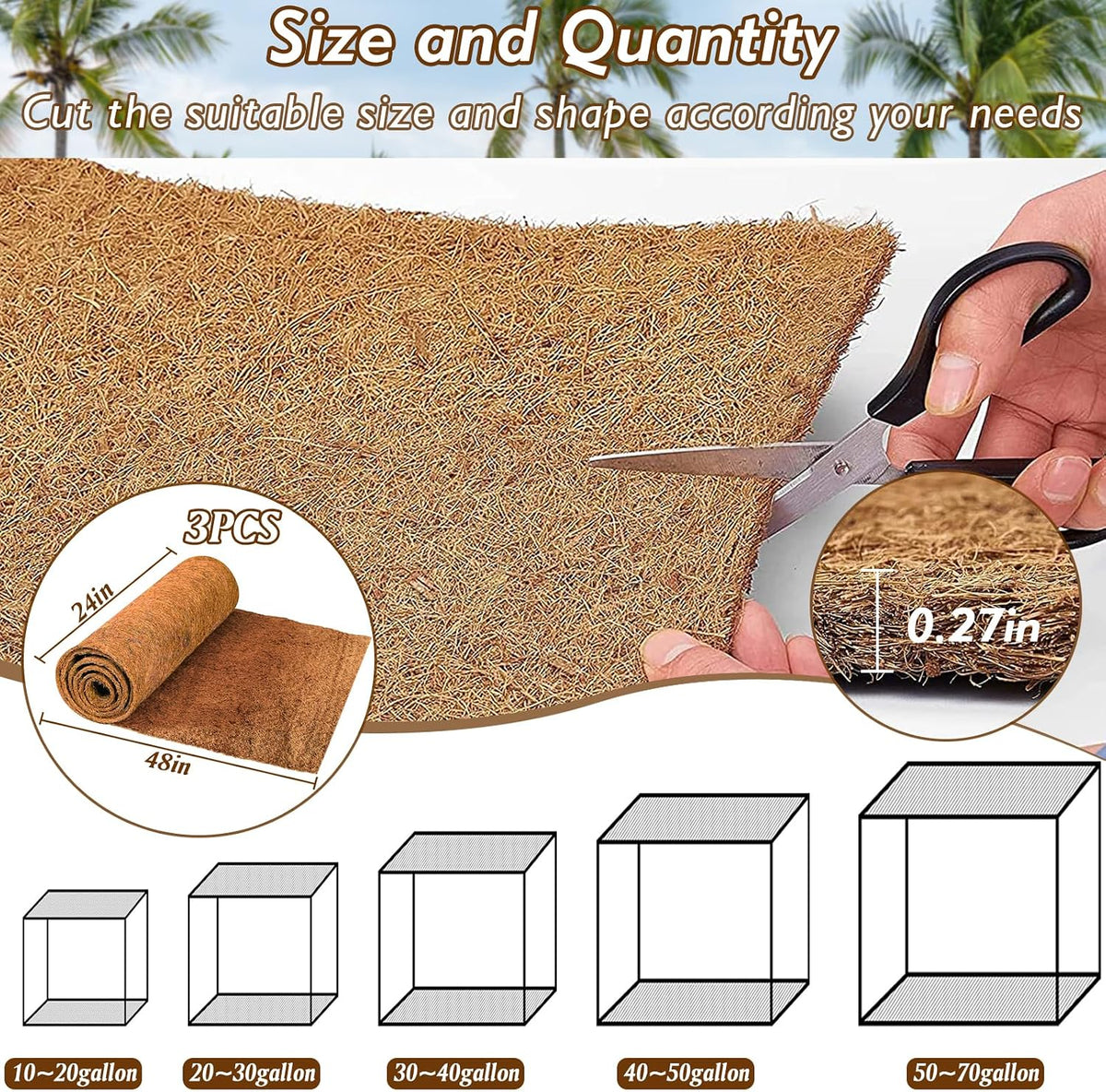 Reptile Carpet 12x12 Inch Coconut Fiber Mat for Tank Bedding