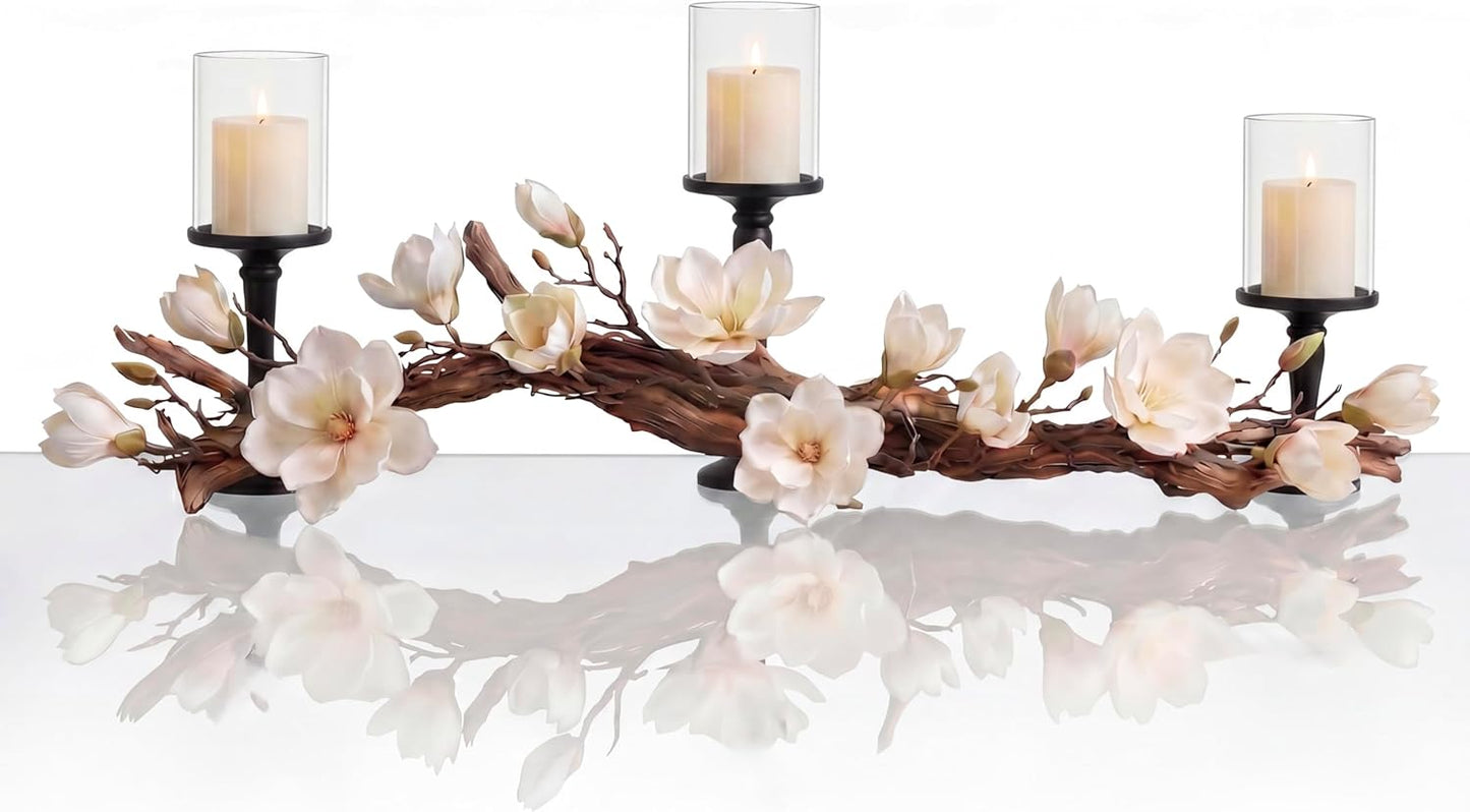 Modern Farmhouse Dining Table Centerpiece, Magnolia Driftwood