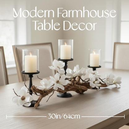 Modern Farmhouse Dining Table Centerpiece, Magnolia Driftwood