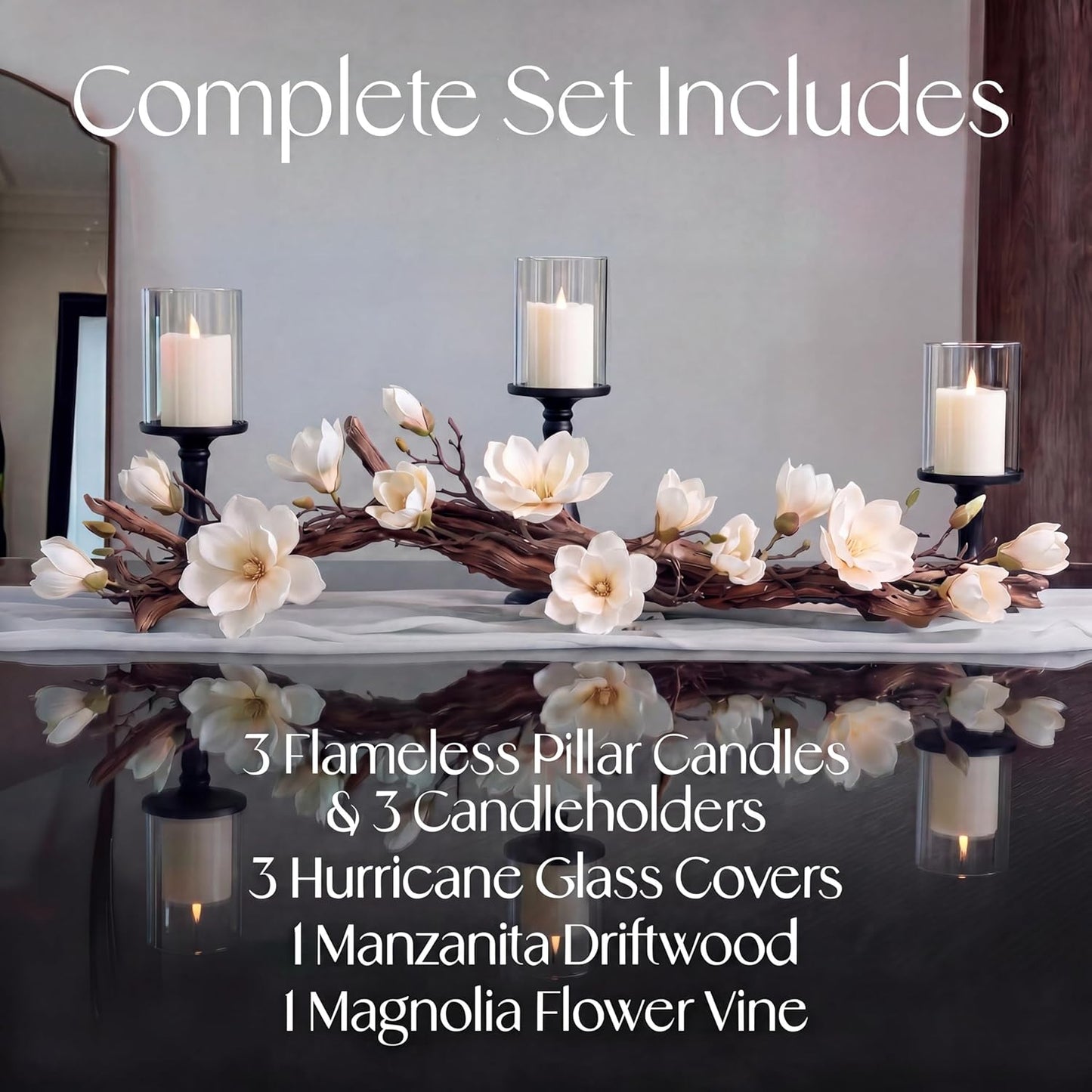 Modern Farmhouse Dining Table Centerpiece, Magnolia Driftwood