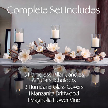 Modern Farmhouse Dining Table Centerpiece, Magnolia Driftwood