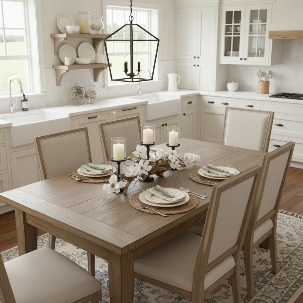 Modern Farmhouse Dining Table Centerpiece, Magnolia Driftwood
