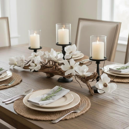 Modern Farmhouse Dining Table Centerpiece, Magnolia Driftwood