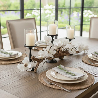 Modern Farmhouse Dining Table Centerpiece, Magnolia Driftwood