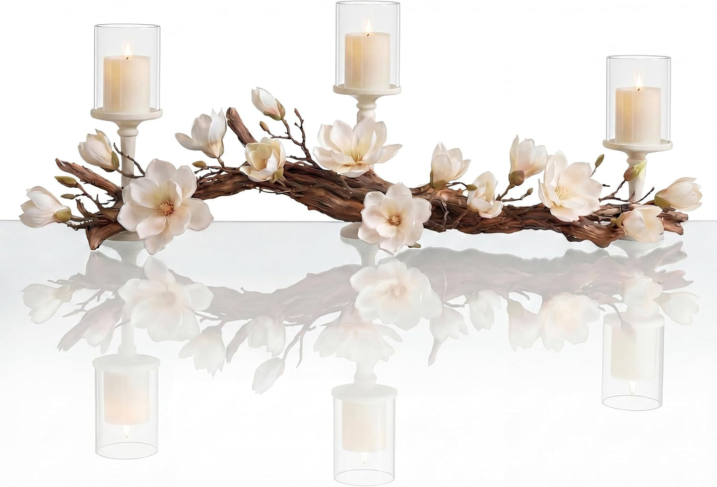 Modern Farmhouse Dining Table Centerpiece, Magnolia Driftwood