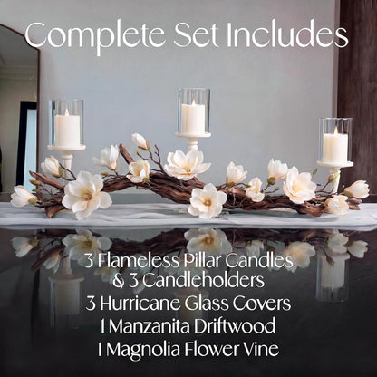 Modern Farmhouse Dining Table Centerpiece, Magnolia Driftwood
