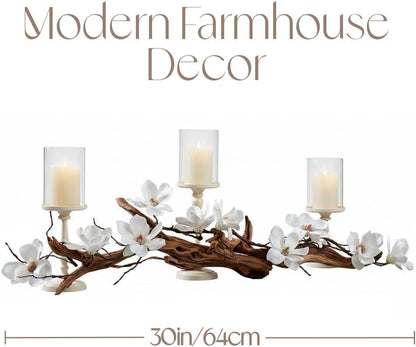 Modern Farmhouse Dining Table Centerpiece, Magnolia Driftwood