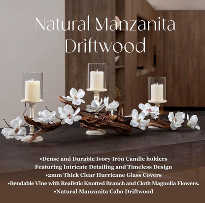 Modern Farmhouse Dining Table Centerpiece, Magnolia Driftwood