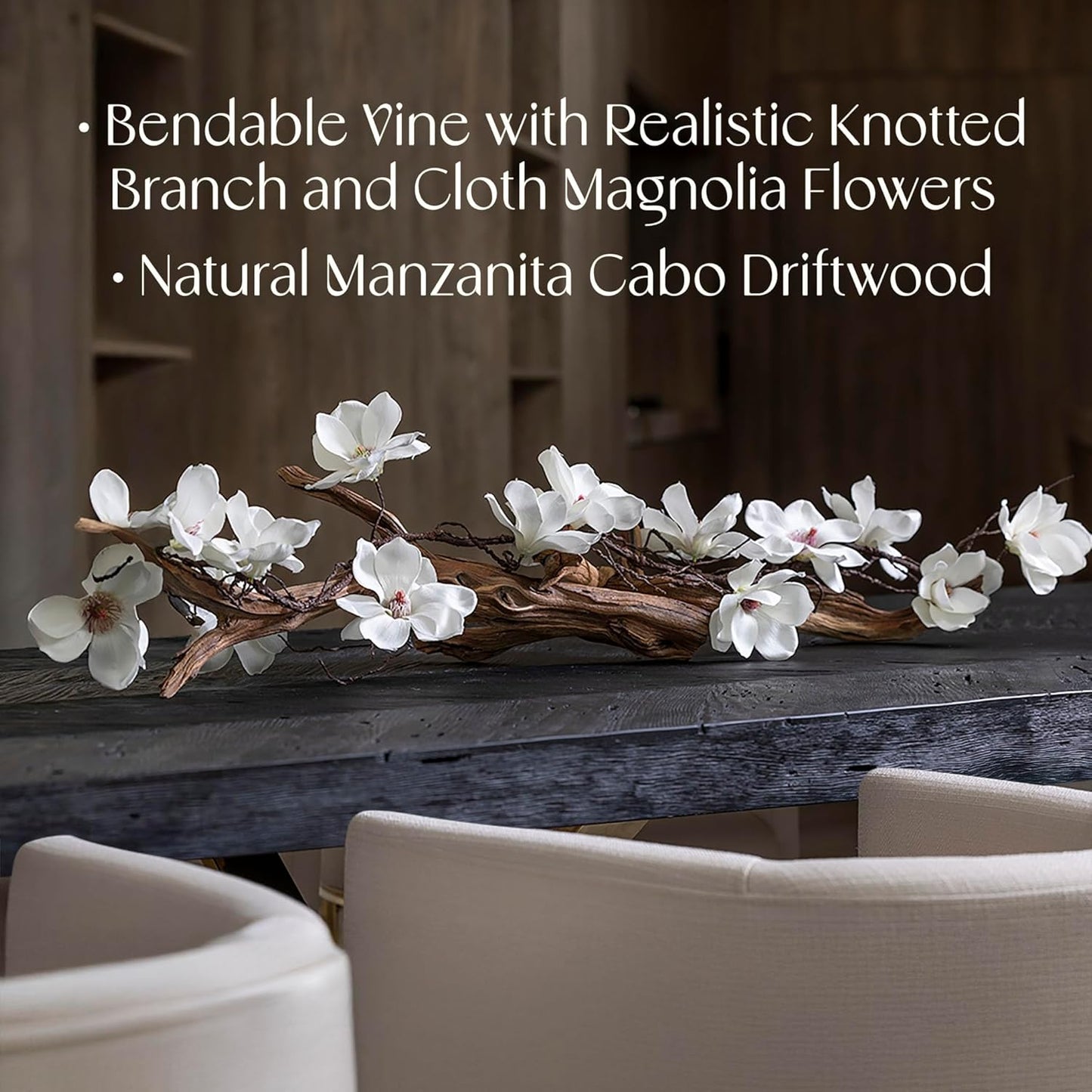 Modern Farmhouse Dining Table Centerpiece, Magnolia Driftwood