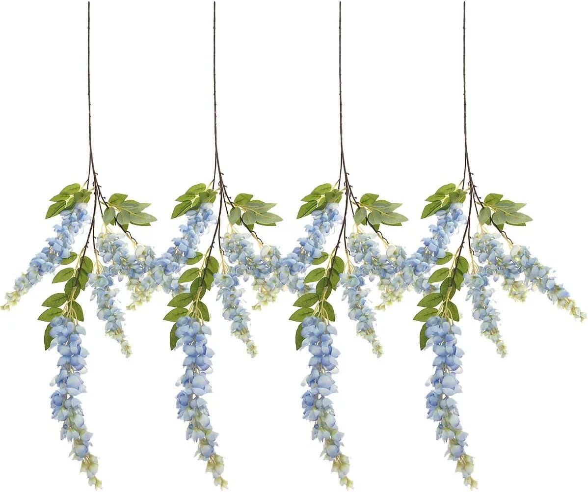 4pcs 47.2in Artificial Fake Wisteria Hanging Flower Garland Silk(blue)