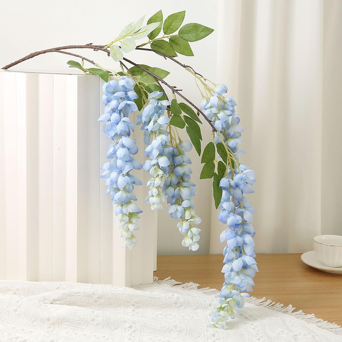 4pcs 47.2in Artificial Fake Wisteria Hanging Flower Garland Silk(blue)