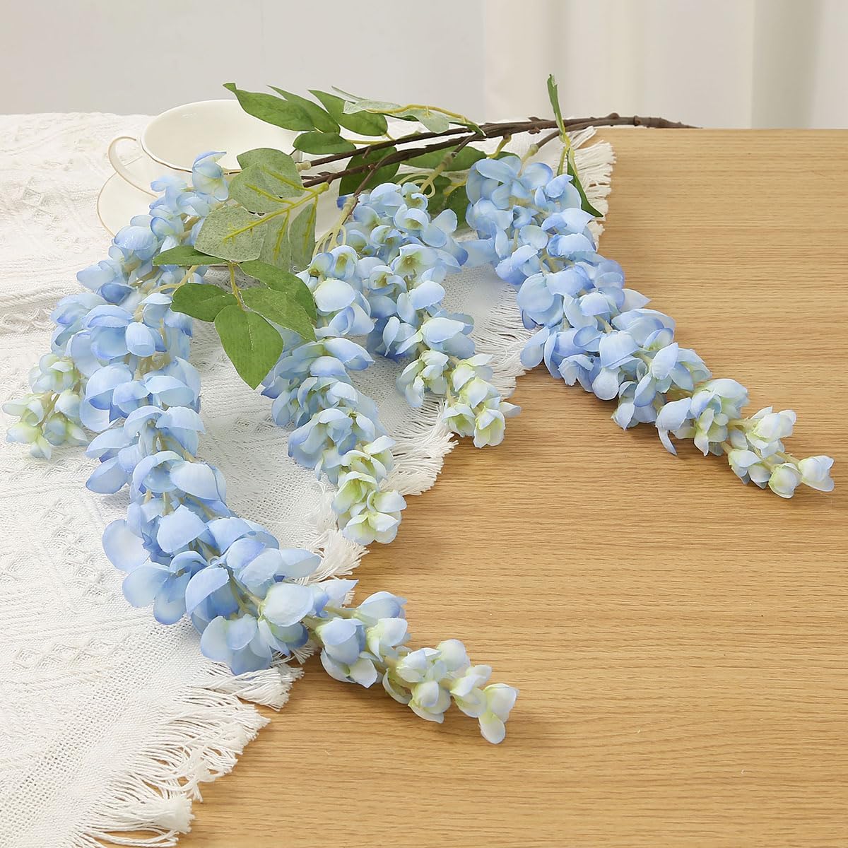 4pcs 47.2in Artificial Fake Wisteria Hanging Flower Garland Silk(blue)
