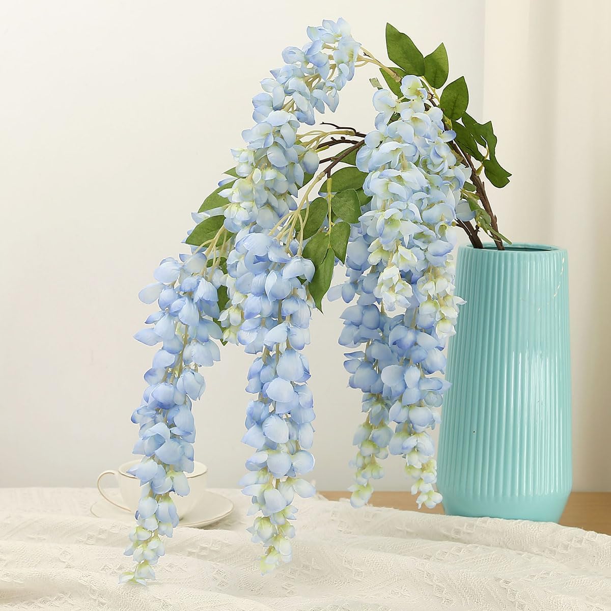 4pcs 47.2in Artificial Fake Wisteria Hanging Flower Garland Silk(blue)