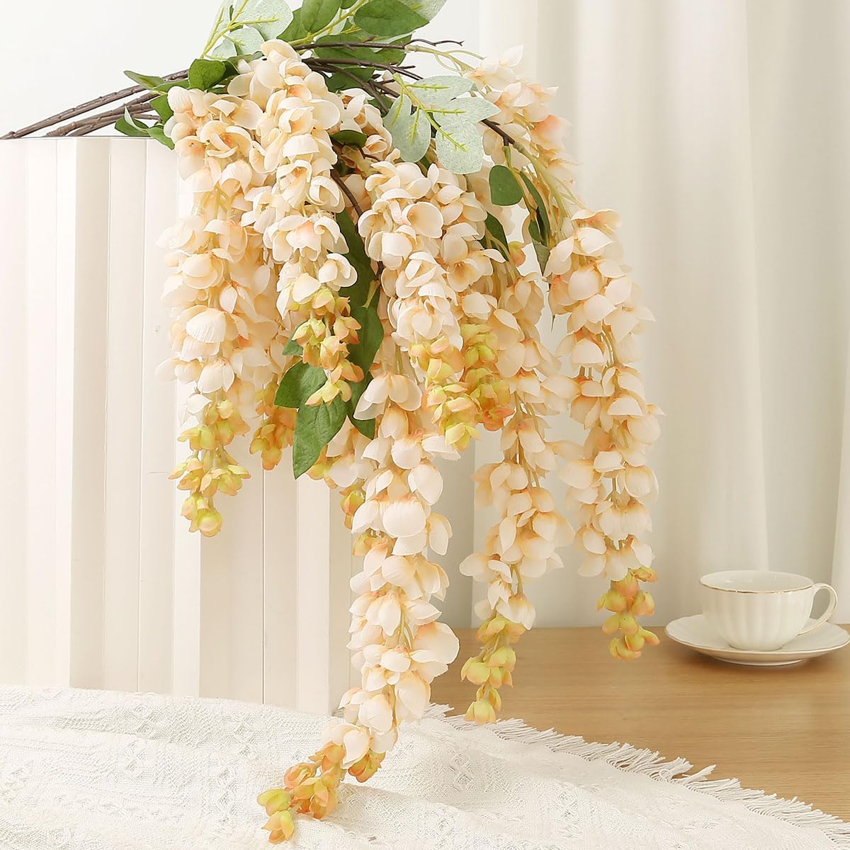 4pcs 47.2in Artificial Fake Wisteria Hanging Flower Garland Silk(blue)